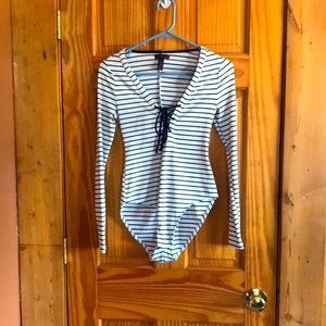 Striped lace up bodysuit